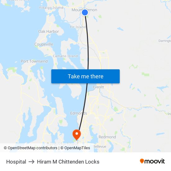 Hospital to Hiram M Chittenden Locks map