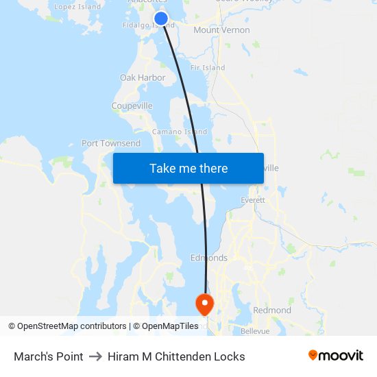 March's Point to Hiram M Chittenden Locks map