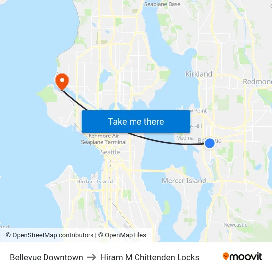 Bellevue Downtown to Hiram M Chittenden Locks map