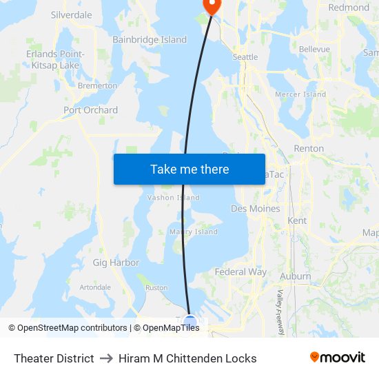 Theater District to Hiram M Chittenden Locks map