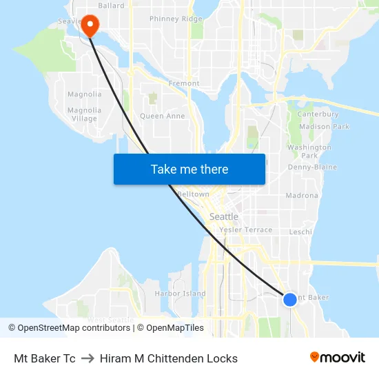 Mt Baker Tc to Hiram M Chittenden Locks map