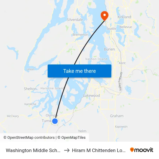 Washington Middle School to Hiram M Chittenden Locks map