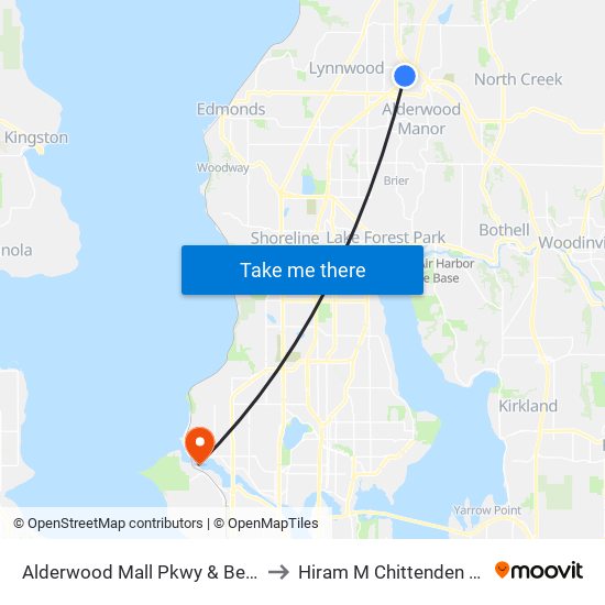 Alderwood Mall Pkwy & Beech Rd to Hiram M Chittenden Locks map