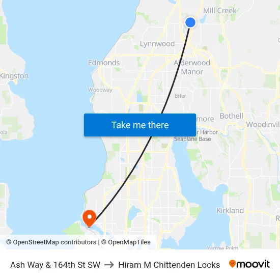 Ash Way & 164th St SW to Hiram M Chittenden Locks map