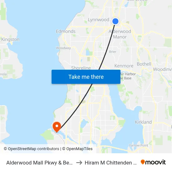 Alderwood Mall Pkwy & Beech Rd to Hiram M Chittenden Locks map