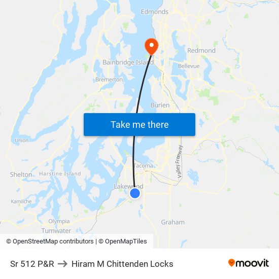 Sr 512 P&R to Hiram M Chittenden Locks map