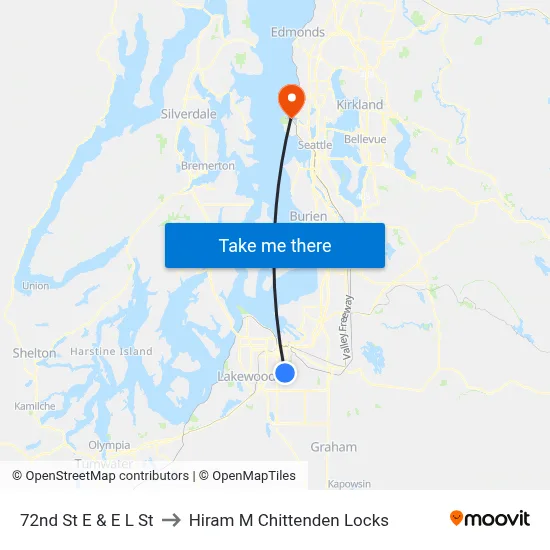 72nd St E & E L St to Hiram M Chittenden Locks map