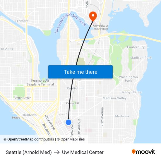 Seattle (Arnold Med) to Uw Medical Center map