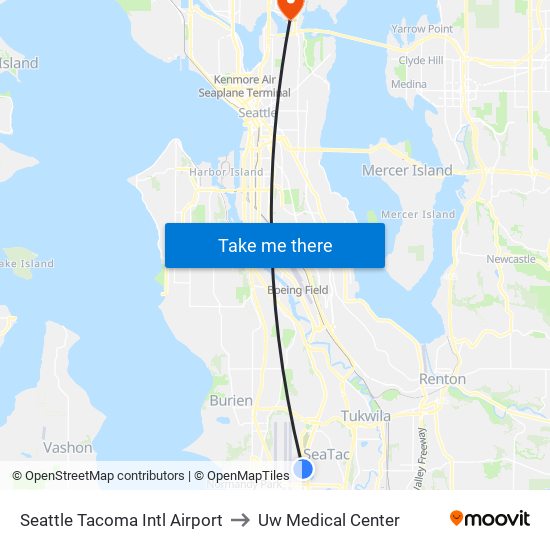 Seattle Tacoma Intl Airport to Uw Medical Center map