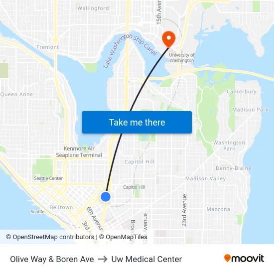 Olive Way & Boren Ave to Uw Medical Center map