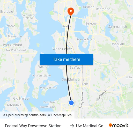 Federal Way Downtown Station - Bay 8 to Uw Medical Center map