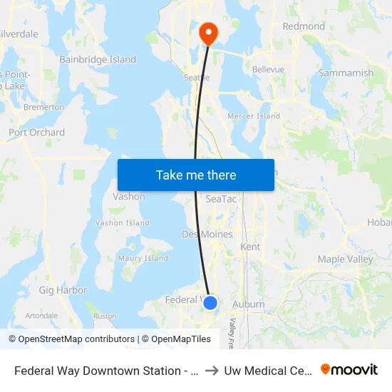 Federal Way Downtown Station - Bay 9 to Uw Medical Center map