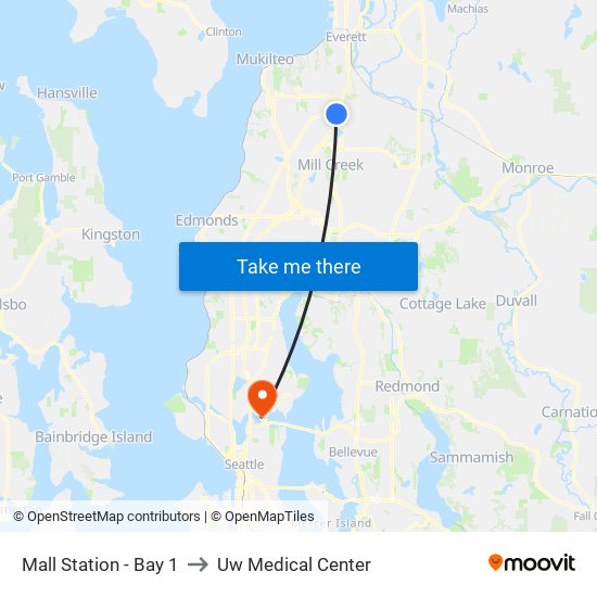 Mall Station - Bay 1 to Uw Medical Center map