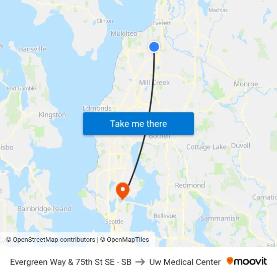 Evergreen Way & 75th St SE - SB to Uw Medical Center map