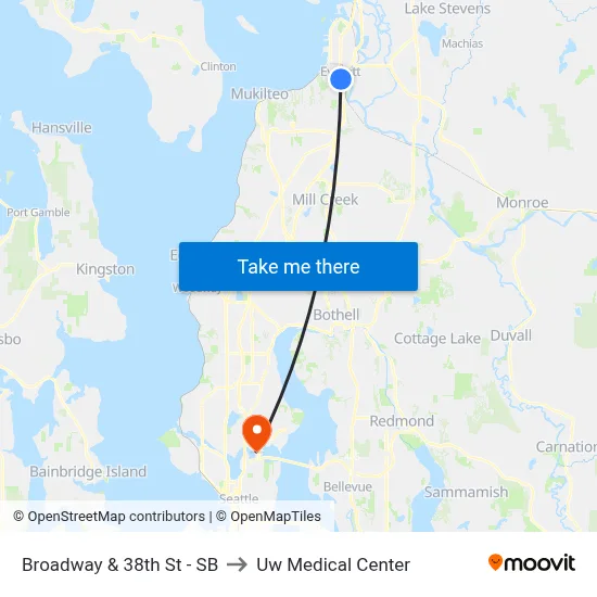 Broadway & 38th St - SB to Uw Medical Center map