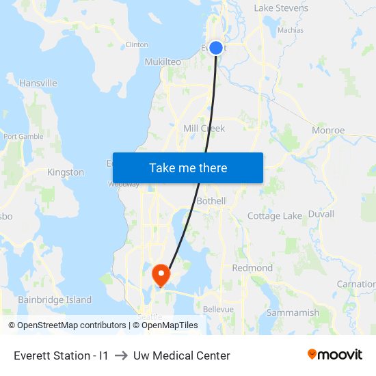 Everett Station - I1 to Uw Medical Center map