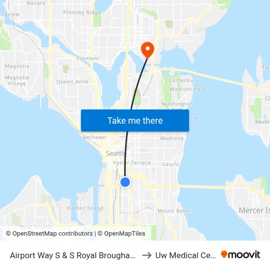 Airport Way S & S Royal Brougham Way to Uw Medical Center map