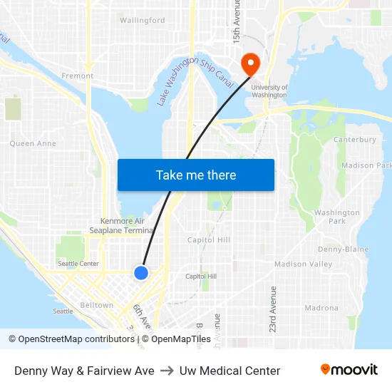 Denny Way & Fairview Ave to Uw Medical Center map