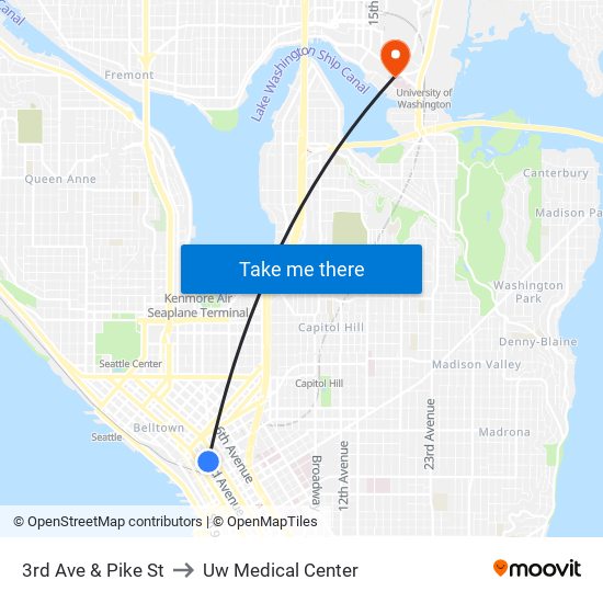 3rd Ave & Pike St to Uw Medical Center map