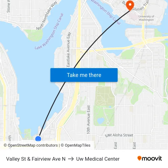 Valley St & Fairview Ave N to Uw Medical Center map