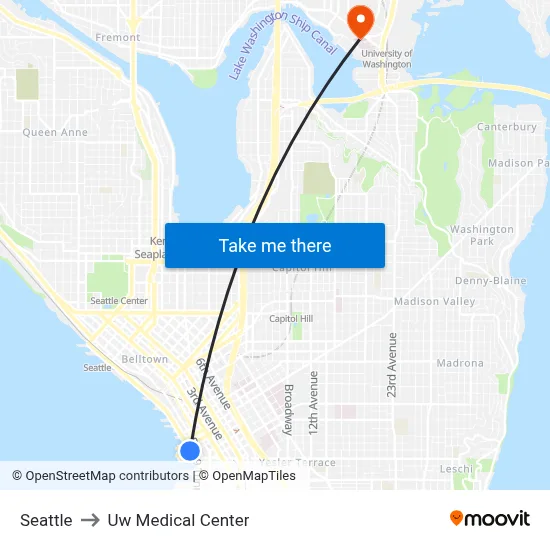 Seattle to Uw Medical Center map