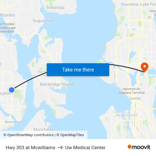 Hwy 303 at Mcwilliams to Uw Medical Center map