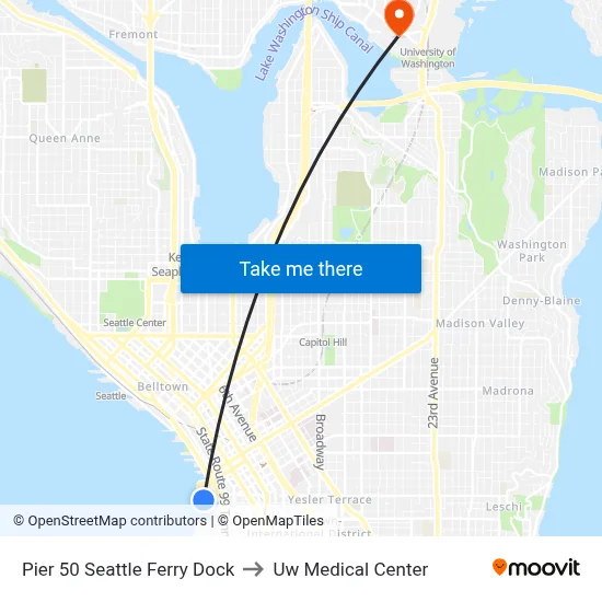 Pier 50 Seattle Ferry Dock to Uw Medical Center map