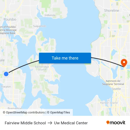 Fairview Middle School to Uw Medical Center map