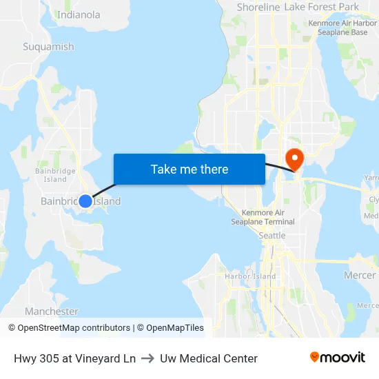 Hwy 305 at Vineyard Ln to Uw Medical Center map