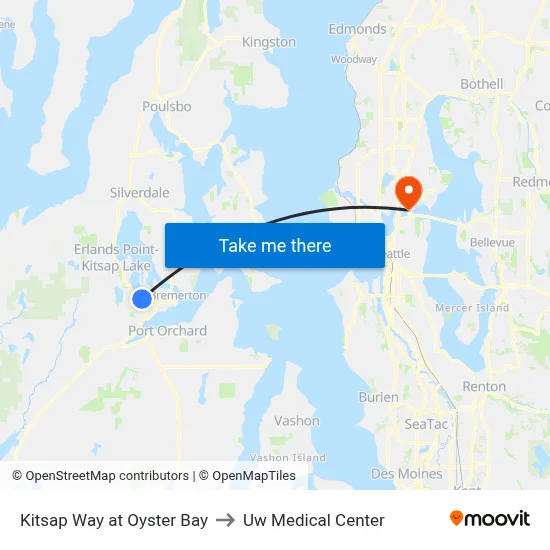 Kitsap Way at Oyster Bay to Uw Medical Center map