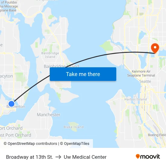 Broadway at 13th St. to Uw Medical Center map
