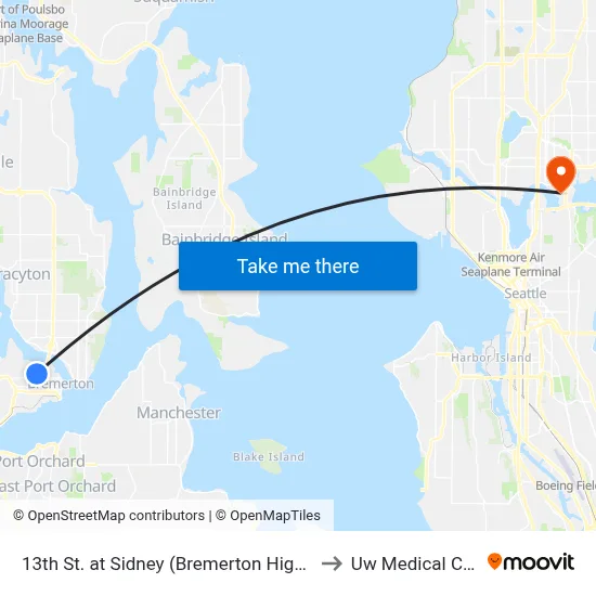 13th St. at Sidney (Bremerton High School) to Uw Medical Center map