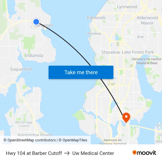 Hwy 104 at Barber Cutoff to Uw Medical Center map