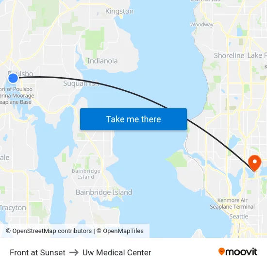 Front at Sunset to Uw Medical Center map