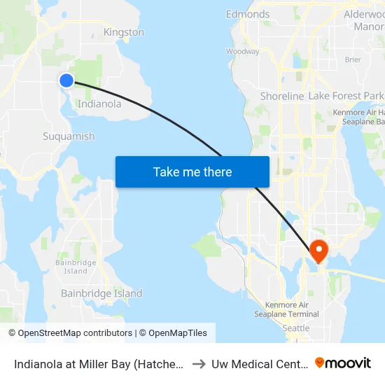 Indianola at Miller Bay (Hatchery) to Uw Medical Center map