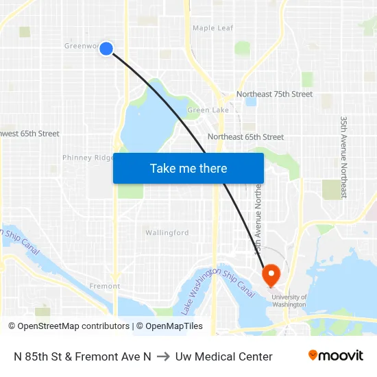 N 85th St & Fremont Ave N to Uw Medical Center map