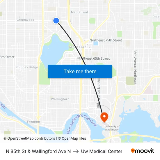 N 85th St & Wallingford Ave N to Uw Medical Center map