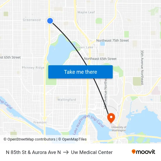 N 85th St & Aurora Ave N to Uw Medical Center map