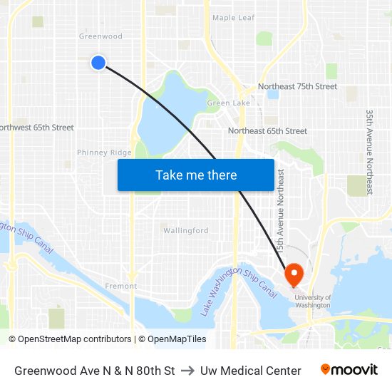 Greenwood Ave N & N 80th St to Uw Medical Center map