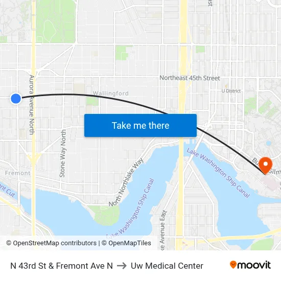 N 43rd St & Fremont Ave N to Uw Medical Center map