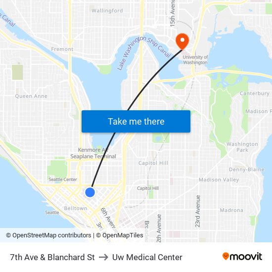 7th Ave & Blanchard St to Uw Medical Center map