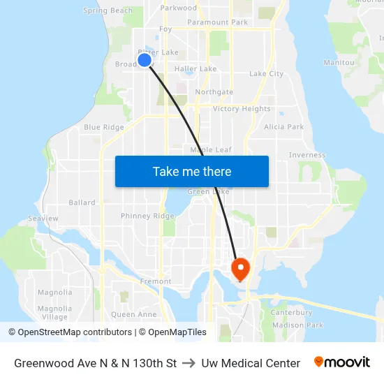 Greenwood Ave N & N 130th St to Uw Medical Center map