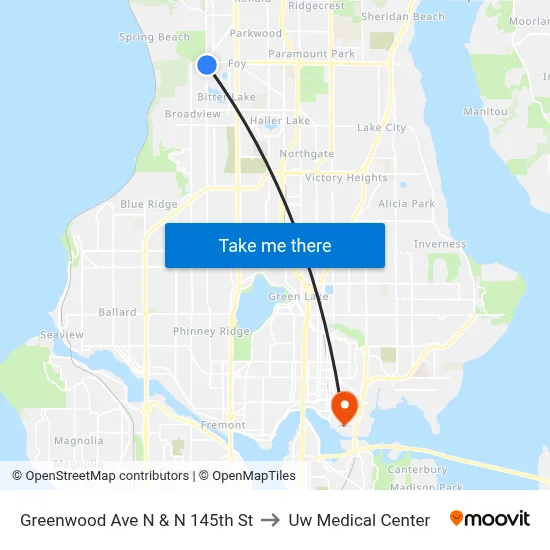 Greenwood Ave N & N 145th St to Uw Medical Center map