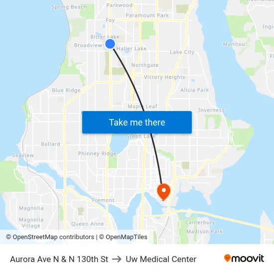 Aurora Ave N & N 130th St to Uw Medical Center map
