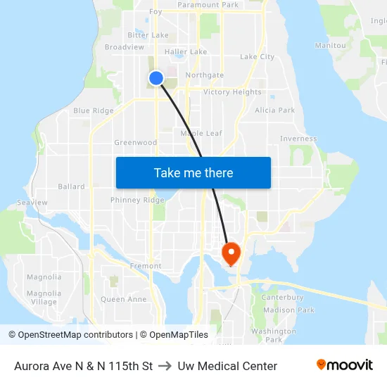 Aurora Ave N & N 115th St to Uw Medical Center map