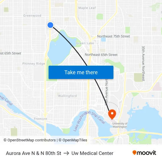 Aurora Ave N & N 80th St to Uw Medical Center map