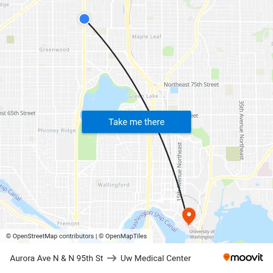 Aurora Ave N & N 95th St to Uw Medical Center map