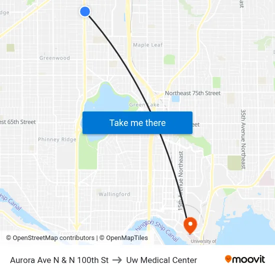 Aurora Ave N & N 100th St to Uw Medical Center map