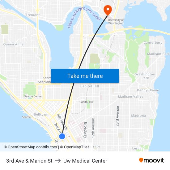 3rd Ave & Marion St to Uw Medical Center map