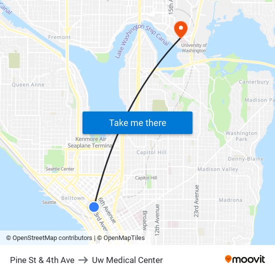 Pine St & 4th Ave to Uw Medical Center map